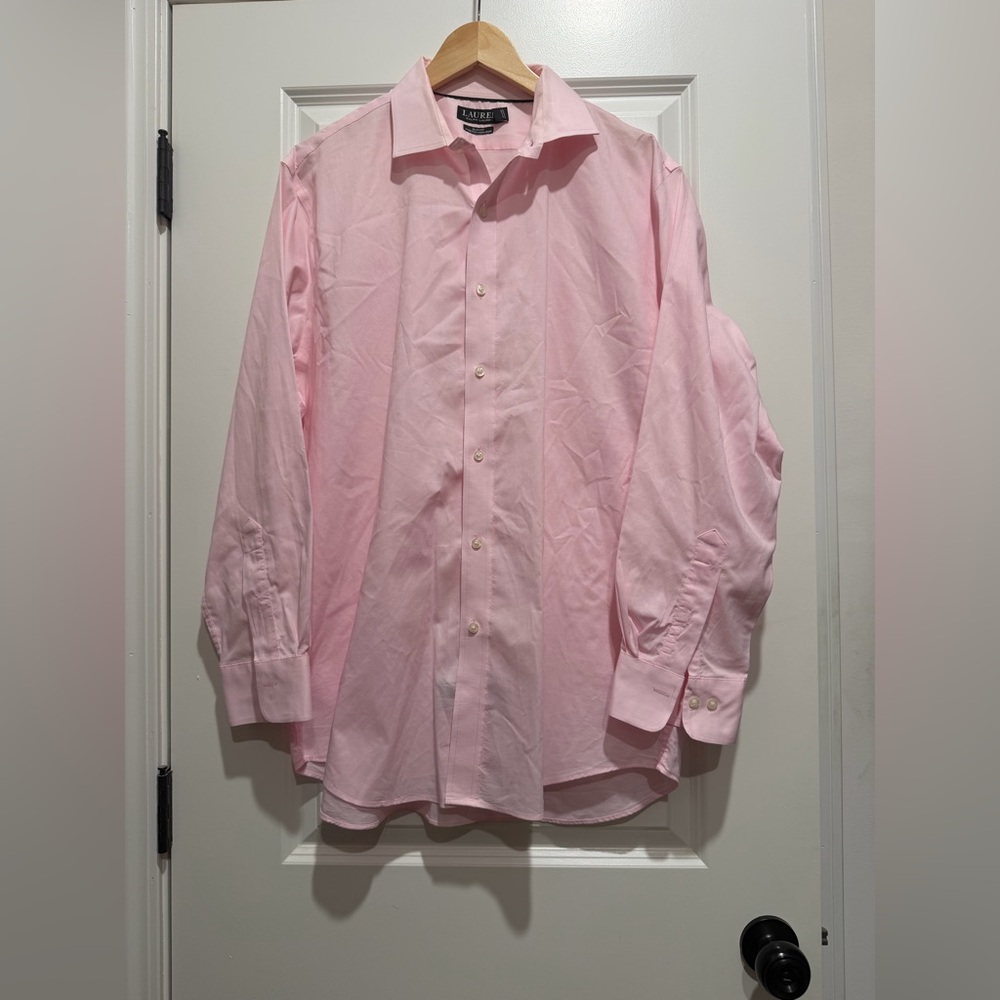 LAUREN Ralph Lauren Pink‎ Men’s Button Up Dress Shirt Slim Fit Neck 17.5